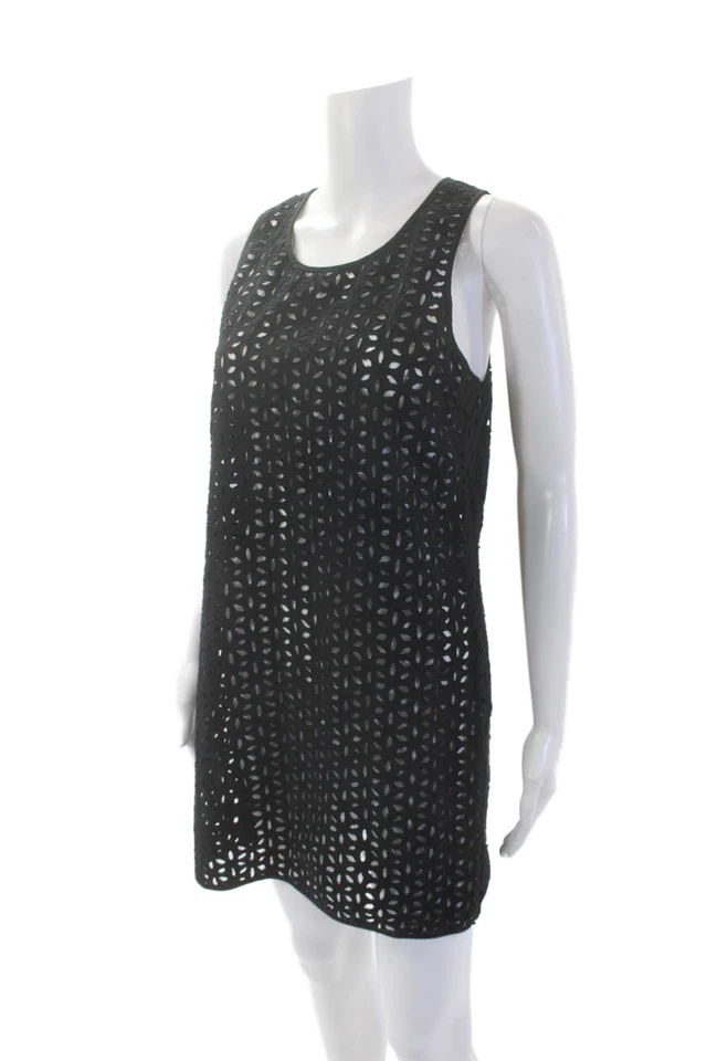 Vestido recto Derek Lam para mujer de algodón bordado con ojales sin mangas negro 6 Foto 2 de 4