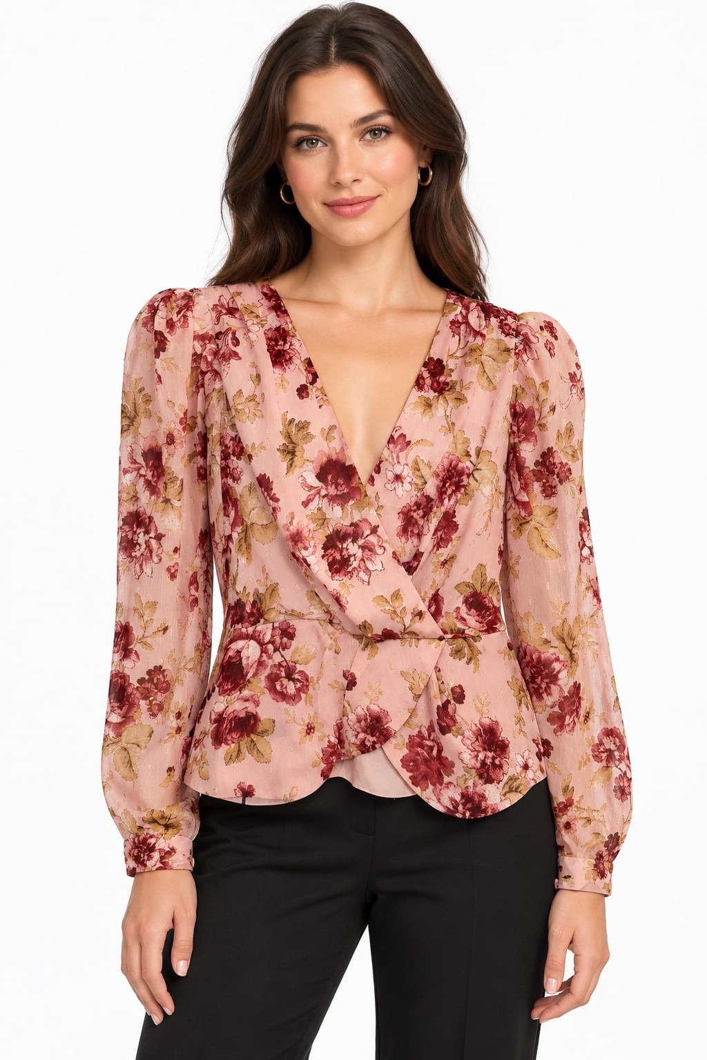 🌸 Express Blush Floral Surplice Peplum Blouse | XS ✨