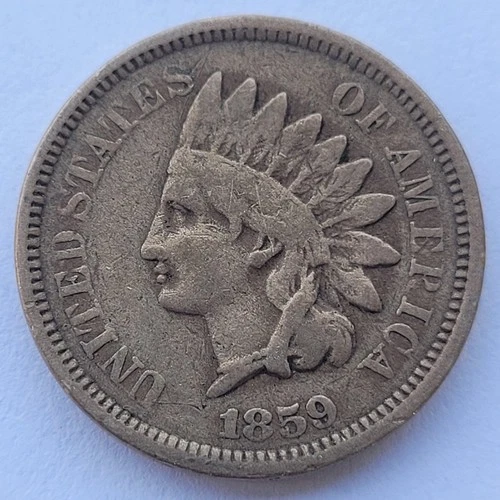 1859 Indian Head 1 Cent Penny VG/F Fine First Year US Coin