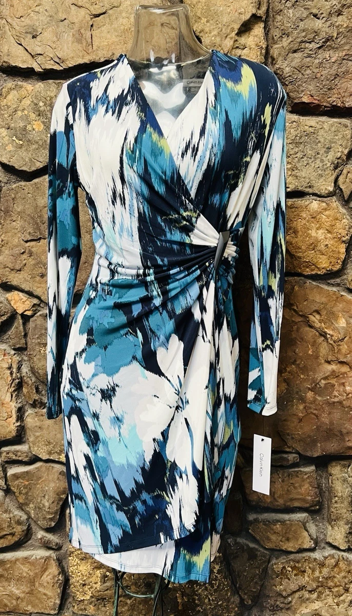 club monaco blue lace dress Anne Klein Floral Wrap Dress Blue Multi