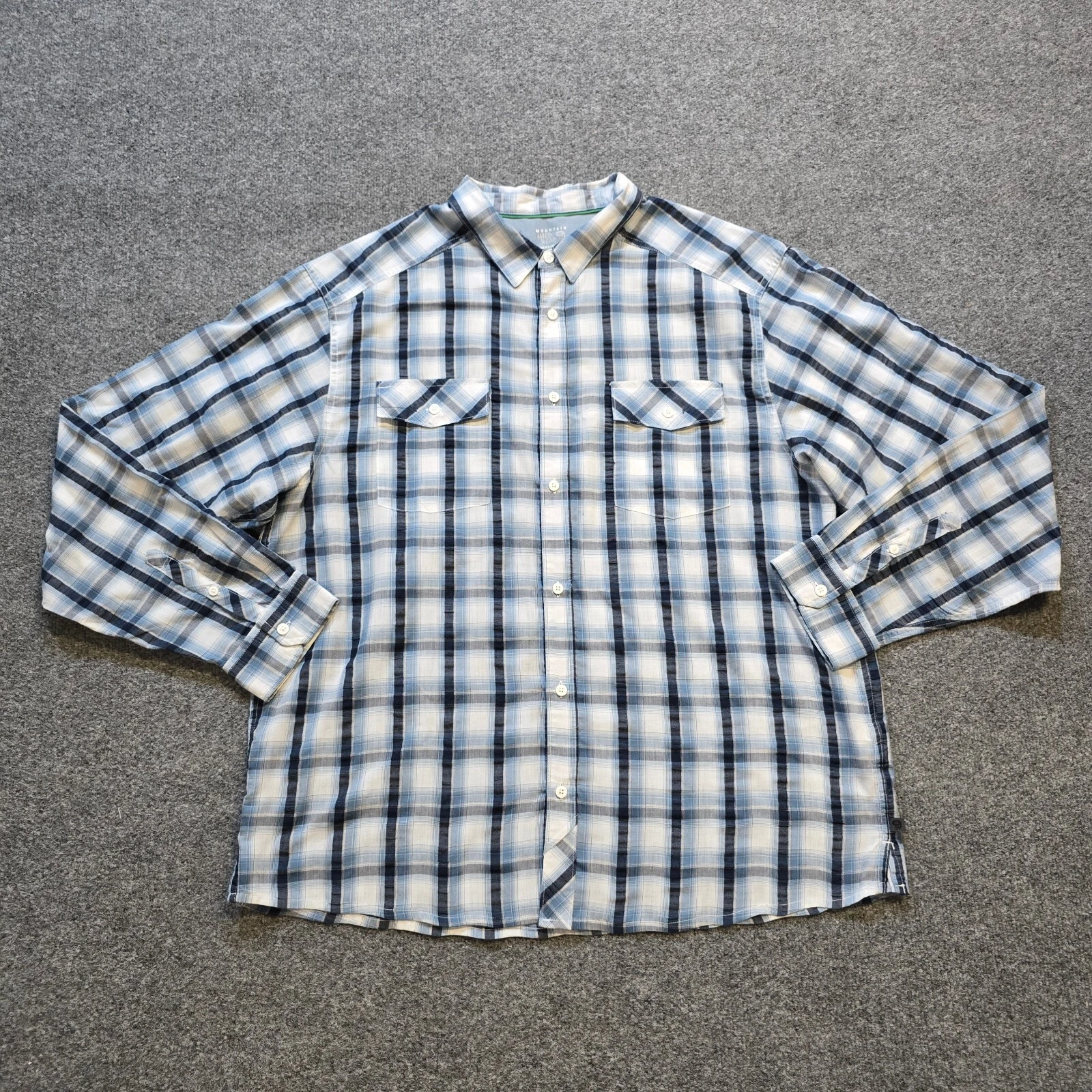 Mountain Hardwear Shirt Mens XL Blue Plaid Button Long Sleeve Hiking Outdoors