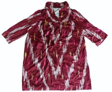 UZBEK TRADITIONAL "HAN-ATLAS" 70 SILK-30 COTTON WOMEN'S HANDMADE DRESS-CHEMISE