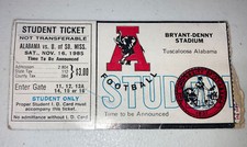 Alabama vs Souther Miss Football game Day Student ticket Stub. 1985