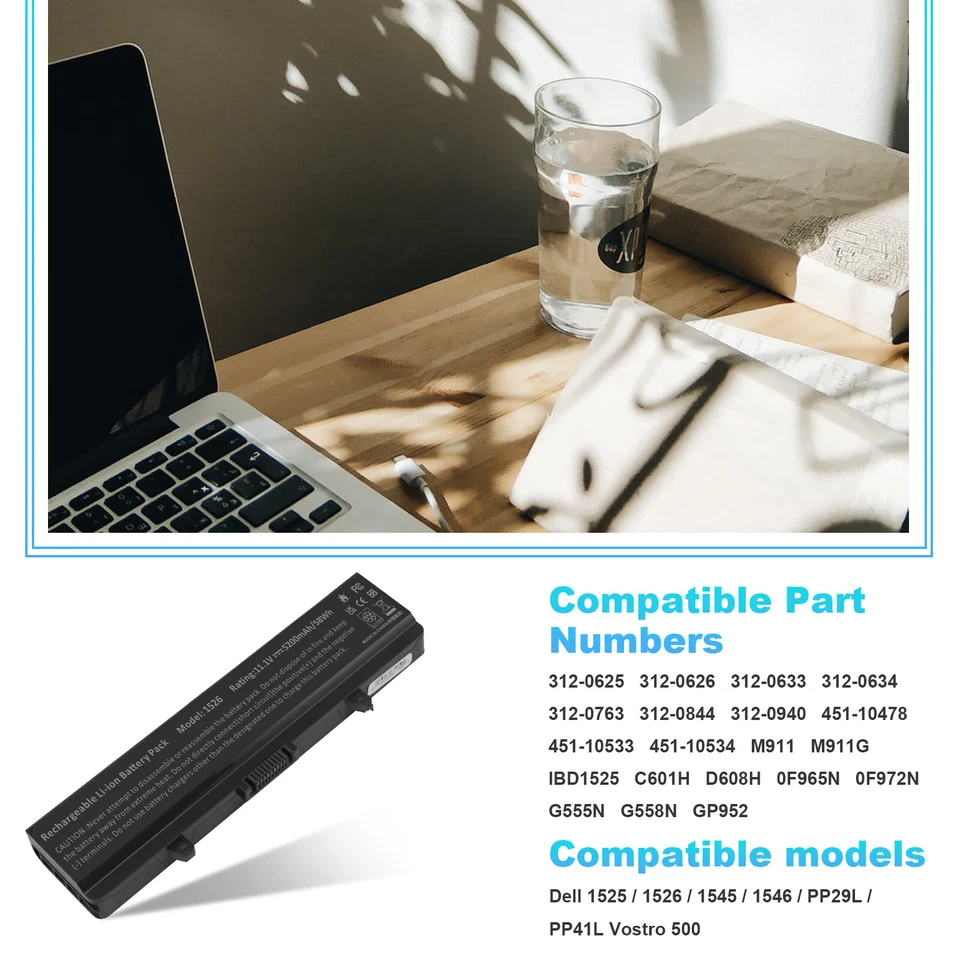 💖LOTE 1-100X Batería Para Dell Inspiron 1525 1526 1440 1545 1546 1750 GW240 X284G Foto 2 de 4