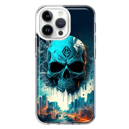Hülle für Apple iPhone 15 Pro Max Blau Apocalypse Cyberpunk Totenkopf Feder - Bild 1 von 4