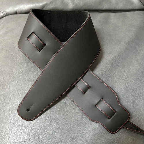 Leather Guitar Strap - Black  3.5’ Wide
