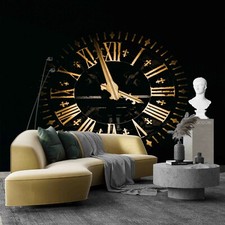 3D Gold Clock Black Background Self-adhesive ...