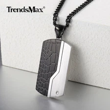 Silver Black Stainless Steel Dog Tag Pendant Necklace Men's Military Curb Chain