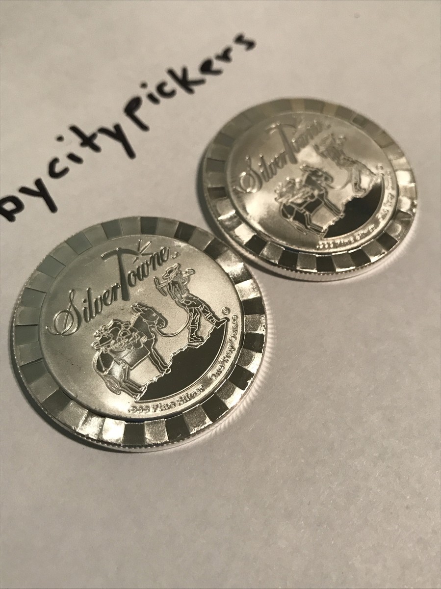 Lot Of 2 Silver Towne 1 Troy Ounce .999 Fine Silver Rounds Poker