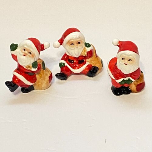 Vtg Japan Porcelain 3" Santa w/ Toy Sack Figurines Set of 3 Sit Walk Bend Wave - Picture 10 of 18