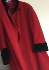 Red Wool Coat Black Fur Cuffs 16 Vintage