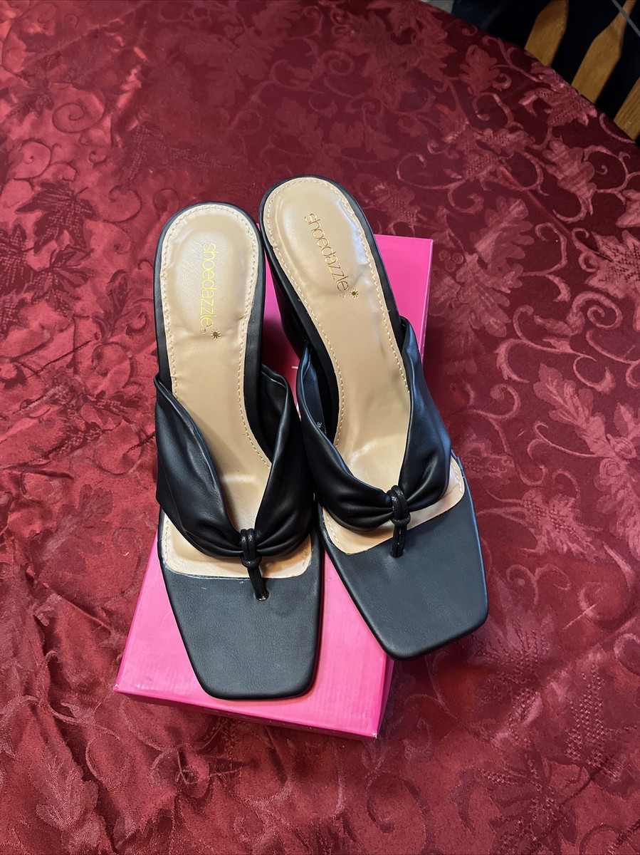 Shoedazzle Women's Black Wedge Heel Slide Sandals Shoes Size 9.5
