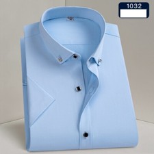 Mens Dress Shirts Short Sleeves Business No Iron Diamond Button Casual Shirts