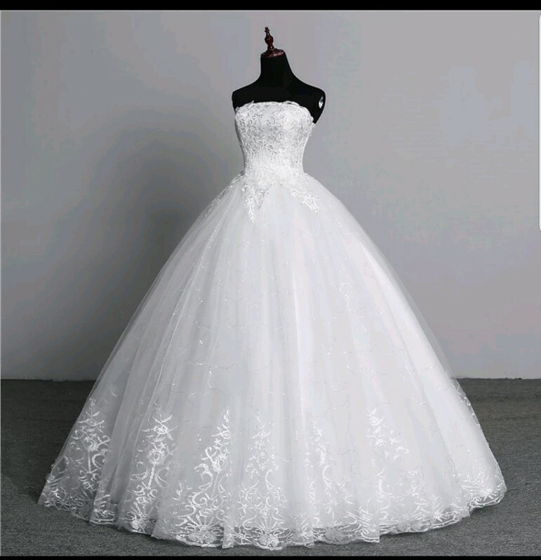 Reino Unido Marfil Sin Tirantes Encaje Vestido de Baile Lentejuelas Línea A Vestidos de Boda Baratos Talla 6-26