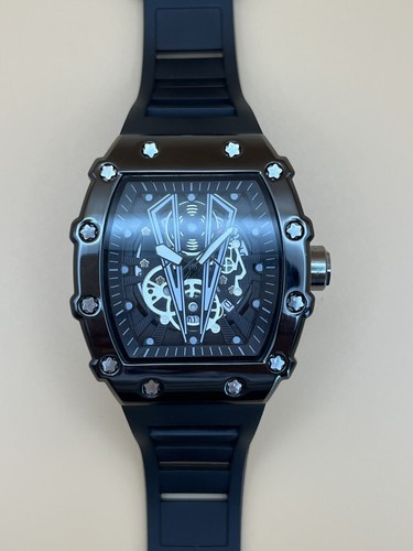 Orologio Uomo Datario automatico Vista Scheletrato Silicone Lancette Luminose - Foto 5 di 11