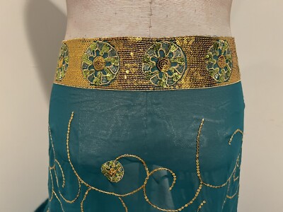3 Yard Teal Green Gold Embroidered Multicolor Sequins