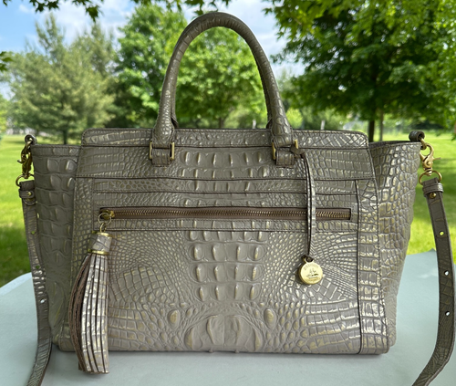 BRAHMIN Gold Croc Embossed Large Leather Anna Satchel Beijing Melbourne Tote Bag