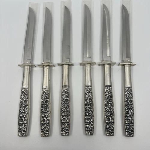 Lot Of 6 Sharp, Steak Knives Towle Contessina Sterling Silver Vintage Flowers