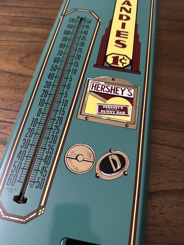 Hershey’s Candies Thermometer Tin Sign Advertising One Cent VTG Made In USA - Picture 3 of 5