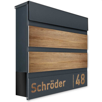 Briefkasten mit Beschriftung Holzoptik EICHE LASER CUT Personalisierung