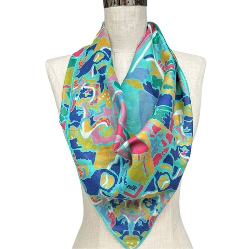 Vintage Nik-Nik Cotton Scarf, Multicolor Abstract Mod Print, Tropical Boat Motif - Picture 5 of 9