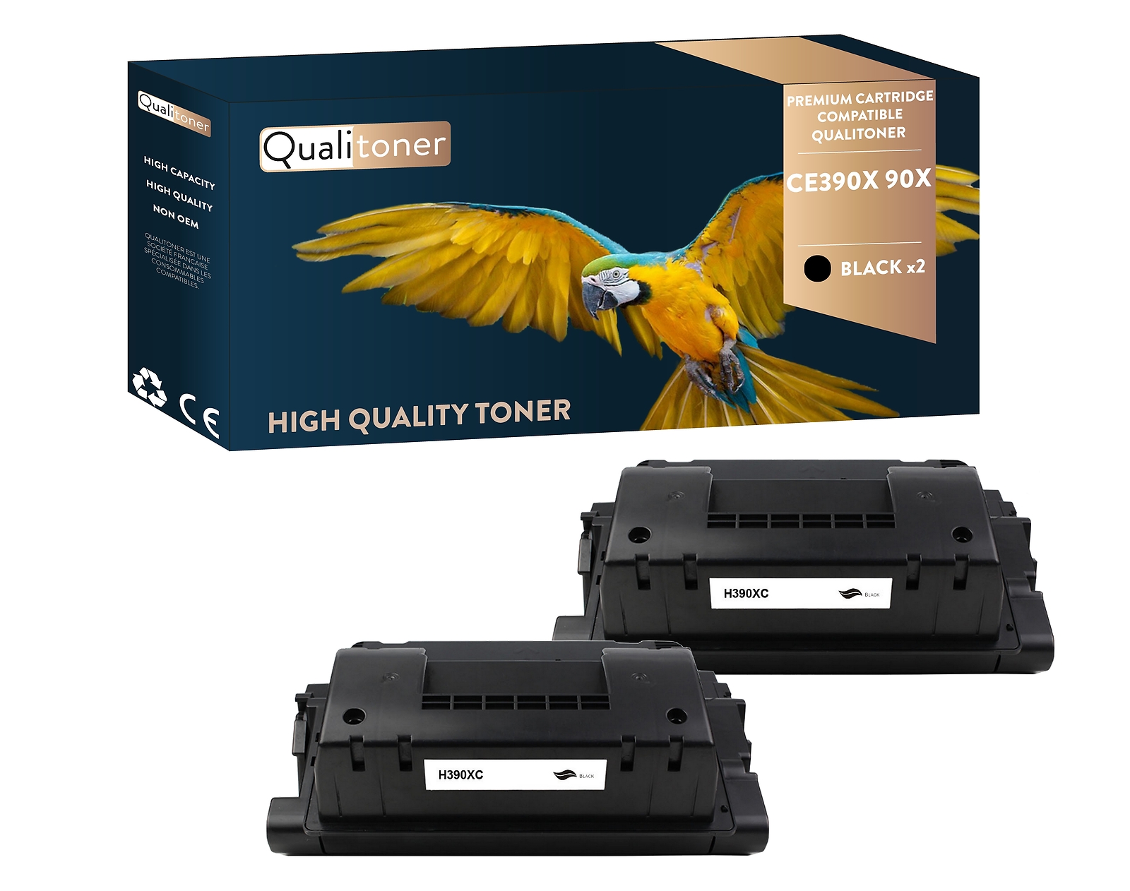 Toner HP CE390X 90X noir compatible lot de 2 cartouches laser Qualitoner de bureau