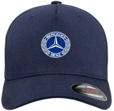 Mercedes Benz Car Auto Blue Logo Hat on Flexfit Navy Baseball Cap Printed Emblem