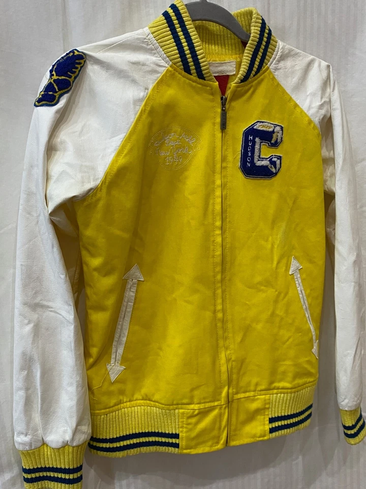 Chaqueta de bombardero Hudson NYC Newyork cremallera completa Varisty | Amarillo Blanco | Para hombre M Foto 2 de 4