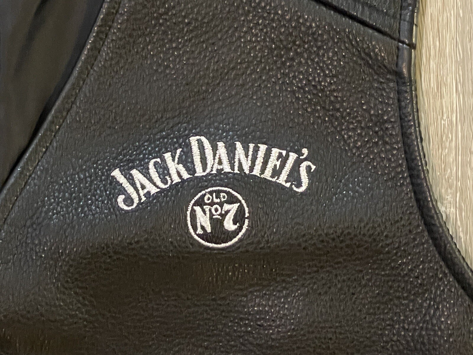 Jack Daniels Leather Vest Mens XL Black Snap Front Motorcycle Biker