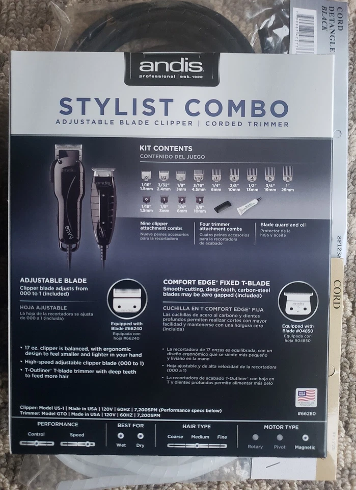 Andis Stylist Combo Envy Clipper+T-Outliner Trimmer Haircut Kit w/Blade Brush - Image 2 of 4