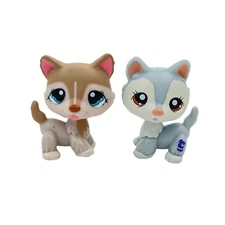 2pcs Littlest pet shop Toy girls bobble head blue and brown husky #1012 #1930