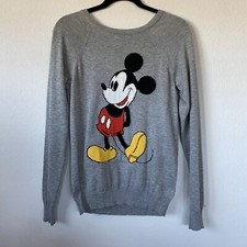 Disney Women Mickey Mouse Gray Knit Light Sweatshirt Pullover Sweater Size Small
