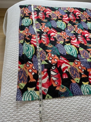 VINTAGE 1980s Echo Fish Scarf Womens Cotton Tropical Koi Pop Art Japan 33" x 34" - Picture 7 of 7
