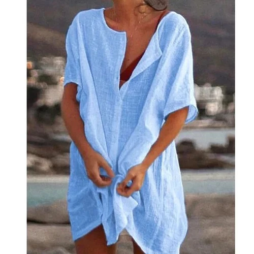 Women Loose Bikini Cover Up Mini Beach T shirts Dress Swimwear Beachwear Bathing - Picture 14 of 26