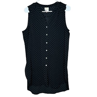 Fig & Flower Womens Size Medium Black White Polkadot Sleeveless Button Up Shirt