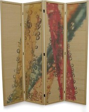 4 Panel Bamboo Folding Screen Style Painting Room Divider- Water Bubbles