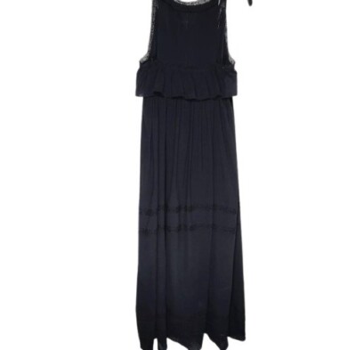 Current Elliott Womens The Lace Maxi Dress Black Crinkle Gauze S