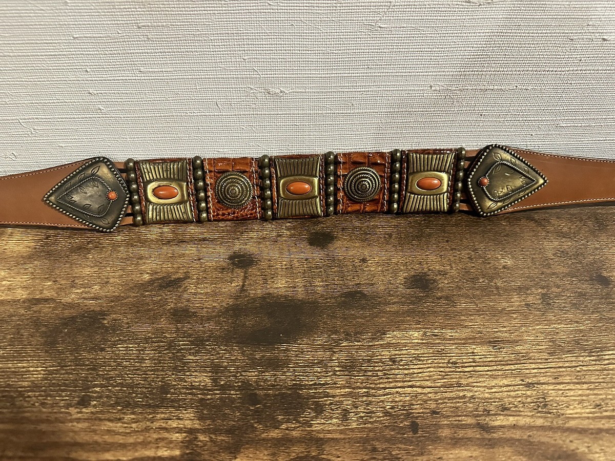 Avignon Genuine Leather Belt M/L Jeweled Metal Detail South 