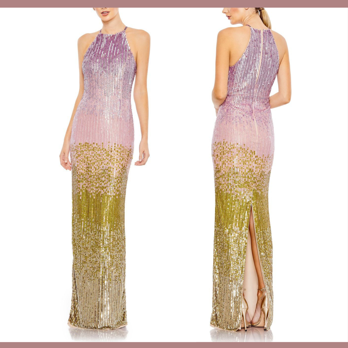 NWT $598 Mac Duggal [ 10 ] Ombre Sequin Halter Neck Column