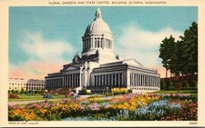 Floral Gardens State Capitol Olympia WA Vintage Linen Postcard John W Graham