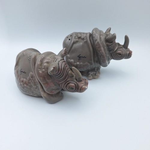 Blue Sky Rhinoceros Rhino Salt Pepper Shakers Lynda Clayworks Savanna Africa - Picture 4 of 7