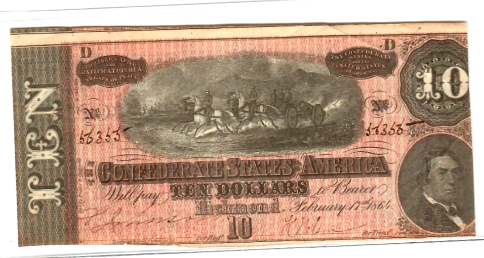 $10 "CONFEDERATE" (BLUEBACK) "1800'S" $10 RARE " $10 "CONFEDERATE" CRISPY - Image 2 of 3