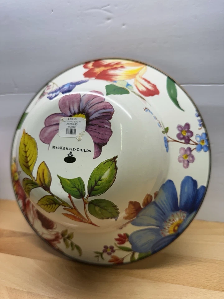 Cuenco para servir MacKenzie Childs Flower Market esmalte blanco borde ancho plano 11,75" Foto 2 de 4