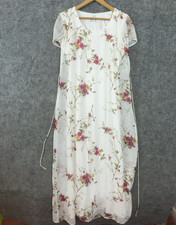 JBS Maxi Dress Women 6 White Floral Vintage Romantic Tie Back Cap Sleeve