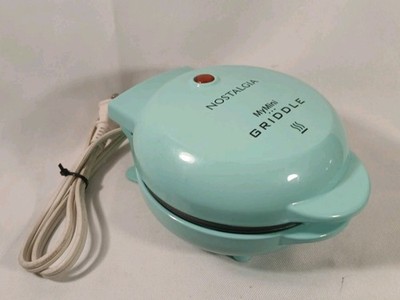 Nostalgia MyMini Waffle Maker Electric Single Serve Non-Stick Interior Blue