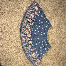 Justice Girls Floral Embroidered A-Line Skirt Blue 14 Elastic Waist Short