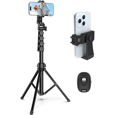 54” Phone Tripod Stand with Remote & Rotating Holder for iPhone Android Camera