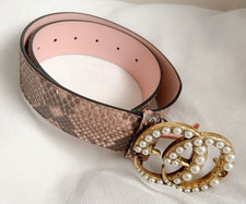 Near Mint Gucci Belt Snake Print with Pearl GG Buckle Rare Authentic