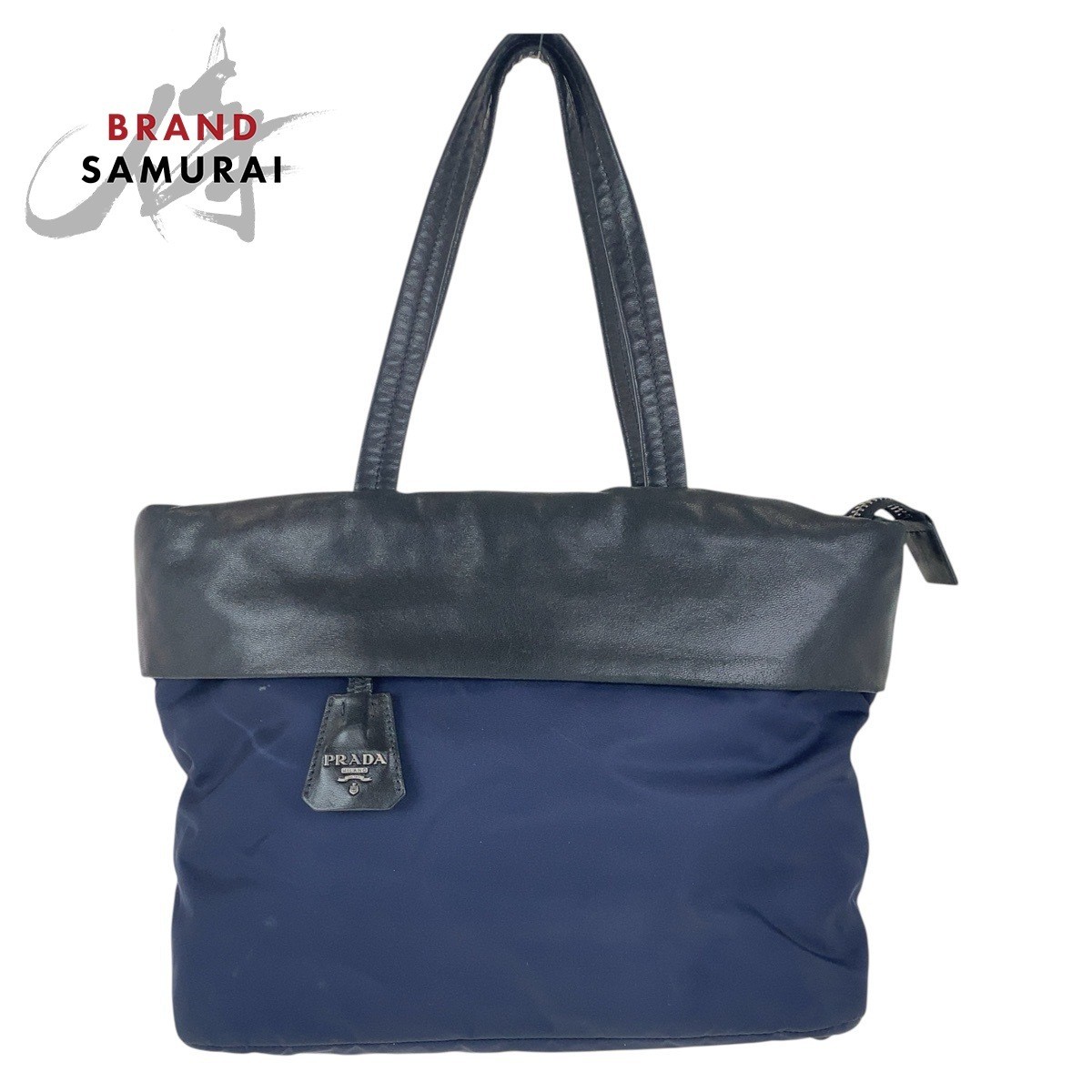 Prada Tessute Triangle Bicolor Navy Black Nylon Tote Shoulder Bag 502057