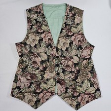 Vintage Floral Tapestry Vest Fitted Button Front Grannycore Cottage